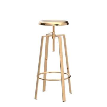 Brage Living Atlas Industrial Bar Stools Set of 2, Adjustable Swivel Four Legged Round Metal Barstools, Backless Counter Height Bar Chairs for Kitchen Dining (Gold)