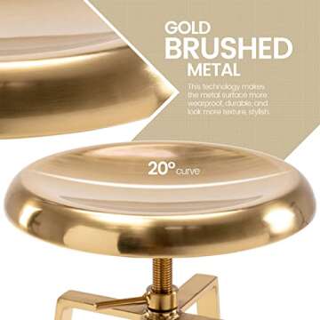 Brage Living Atlas Industrial Bar Stools Set of 2, Adjustable Swivel Four Legged Round Metal Barstools, Backless Counter Height Bar Chairs for Kitchen Dining (Gold)