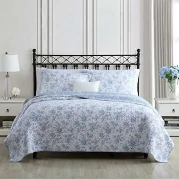 Laura Ashley Home - King Quilt Set, Reversible Floral Cotton Bedding with Matching Shams, Home Decor...