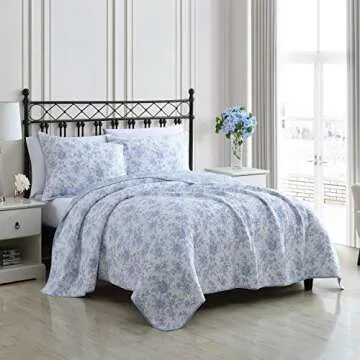 Laura Ashley Home - King Quilt Set, Reversible Floral Cotton Bedding with Matching Shams, Home Decor for All Seasons (Walled Garden Blue, King)