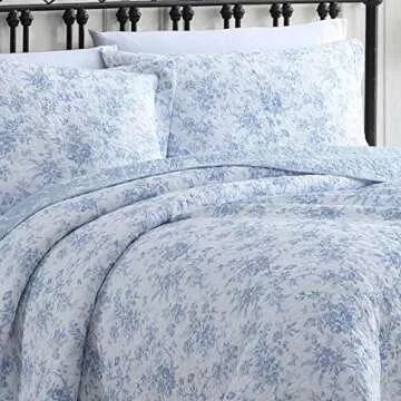 Laura Ashley Home - King Quilt Set, Reversible Floral Cotton Bedding with Matching Shams, Home Decor for All Seasons (Walled Garden Blue, King)
