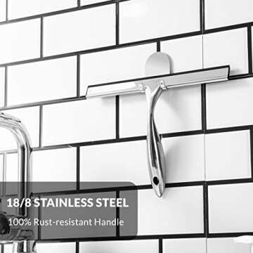 VELIMAX Premium 18/8 Stainless Steel Shower Squeegee, 10 Inch, Silver