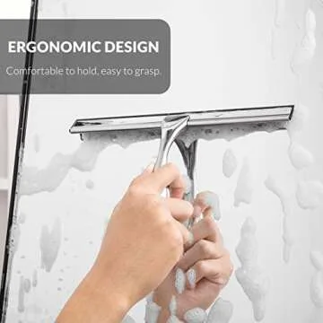 VELIMAX Premium 18/8 Stainless Steel Shower Squeegee, 10 Inch, Silver