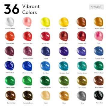 Acrylic Paint Set with 12 Art Brushes, 36 Colors (2 oz/Bottle) Acrylic Paint for Painting Canvas, Wood, Ceramic and Fabric, Paint Set for Beginners, Students and Professional Artist, Rich Pigments
