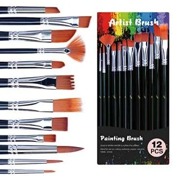 Acrylic Paint Set with 12 Art Brushes, 36 Colors (2 oz/Bottle) Acrylic Paint for Painting Canvas, Wood, Ceramic and Fabric, Paint Set for Beginners, Students and Professional Artist, Rich Pigments