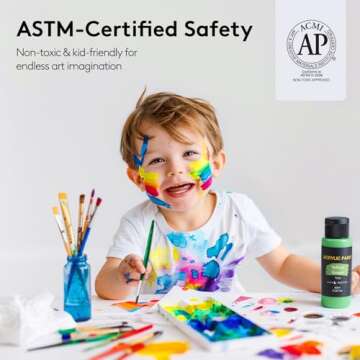 Acrylic Paint Set with 12 Art Brushes, 36 Colors (2 oz/Bottle) Acrylic Paint for Painting Canvas, Wood, Ceramic and Fabric, Paint Set for Beginners, Students and Professional Artist, Rich Pigments