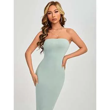 Verdusa Women's Strapless Sleeveless Split Back Long Bodycon Tube Dress Mint Green Petite S