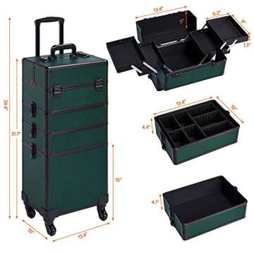 Yaheetech 4 in 1 Aluminum Rolling Makeup Case Trolley