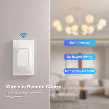 Thinkbee Self-Powered Wireless Light Switch and Receiver Kit, Kinetic Remote Control Wall Switch for...
