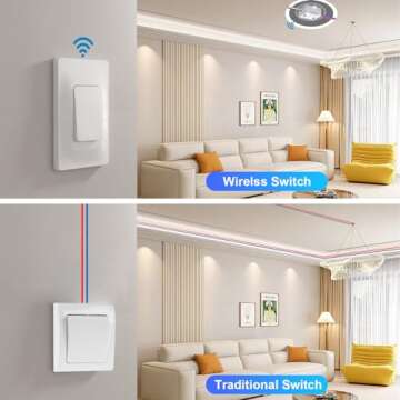 Thinkbee Self-Powered Wireless Light Switch and Receiver Kit, Kinetic Remote Control Wall Switch for Lights LED Lamps Ceiling Lighting Fixture Fans No Battery No WiFi Needed