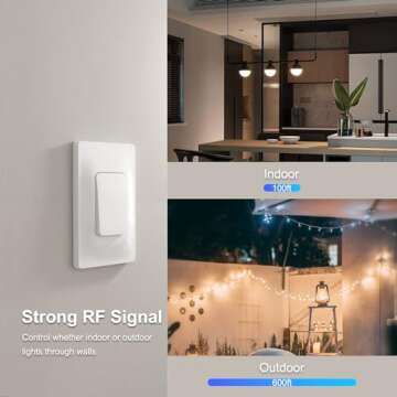 Thinkbee Self-Powered Wireless Light Switch and Receiver Kit, Kinetic Remote Control Wall Switch for Lights LED Lamps Ceiling Lighting Fixture Fans No Battery No WiFi Needed