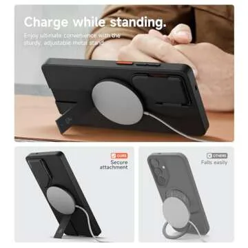 SURITCH for Samsung Galaxy S25 Ultra Phone Case, Magnetic Protective Cover with Camera Cover & Adjustable Metal Kickstand for Galaxy S25 Ultra (2025)-Black