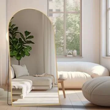 ZHUNFA Arched Full Length Mirror, 79x39 Oversized Floor Mirror with Stand, Gold Mirror Full Length, Aluminum Full Body Dressing Mirror with Arched-Top, Leaning for Living Room, Bedroom