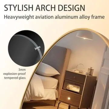 ZHUNFA Arched Full Length Mirror, 79x39 Oversized Floor Mirror with Stand, Gold Mirror Full Length, Aluminum Full Body Dressing Mirror with Arched-Top, Leaning for Living Room, Bedroom