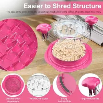 SURETIVIAN Chicken Shredder Large Chicken Breast Shredder Tool Twist with Brush&Fork, Visible Meat Shredder Machine, Anti-Slip Strip, Ergonomic Handle, BPA Free, Pork Beef Chicken(Hot Pink)