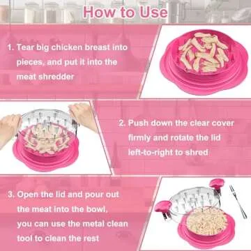 SURETIVIAN Chicken Shredder Large Chicken Breast Shredder Tool Twist with Brush&Fork, Visible Meat Shredder Machine, Anti-Slip Strip, Ergonomic Handle, BPA Free, Pork Beef Chicken(Hot Pink)