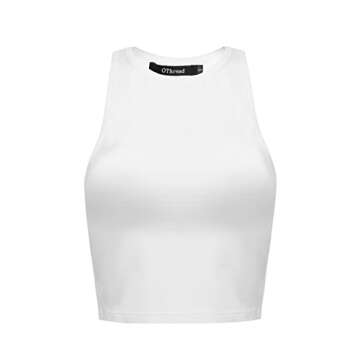 OThread & Co. Women's Basic Crop Tops Stretchy Casual Crew Neck Sleeveless Crop Tank Top (Medium, White)