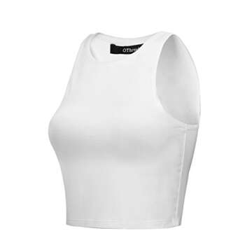 OThread & Co. Women's Basic Crop Tops Stretchy Casual Crew Neck Sleeveless Crop Tank Top (Medium, White)