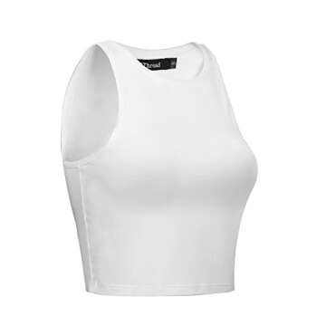 OThread & Co. Women's Basic Crop Tops Stretchy Casual Crew Neck Sleeveless Crop Tank Top (Medium, White)