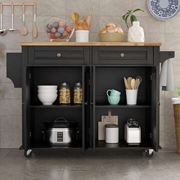 Rolling Kitchen Island with Drop Leaf – Movable Kitchen Carts on Wheels Island with Storage Cabine...