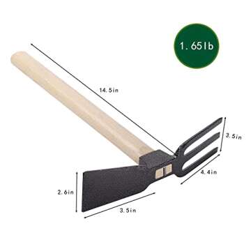 VILIVIT Garden Cultivator Hoes,Dual Headed Weeding Tool,Carbon Steel Hoe/Cultivator 3 Prongs Combo Garden Tools with Wood Handle for Light Use