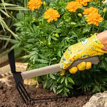 VILIVIT Garden Cultivator Hoes,Dual Headed Weeding Tool,Carbon Steel Hoe/Cultivator 3 Prongs Combo Garden Tools with Wood Handle for Light Use