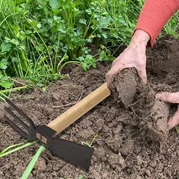 VILIVIT Garden Cultivator Hoes,Dual Headed Weeding Tool,Carbon Steel Hoe/Cultivator 3 Prongs Combo Garden Tools with Wood Handle for Light Use