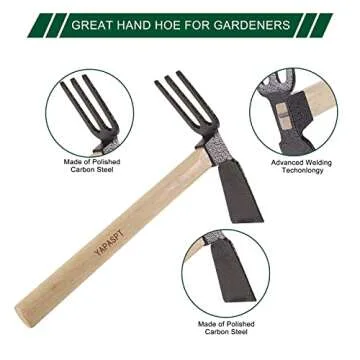 VILIVIT Garden Cultivator Hoes,Dual Headed Weeding Tool,Carbon Steel Hoe/Cultivator 3 Prongs Combo Garden Tools with Wood Handle for Light Use