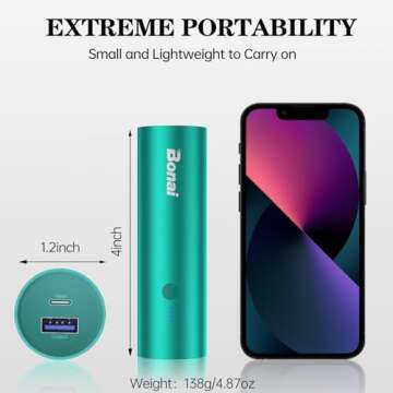 BONAI Portable Charger iPhone Power Bank 5000mAh, Ultra-Compact Travel Lightweight External Backup B...