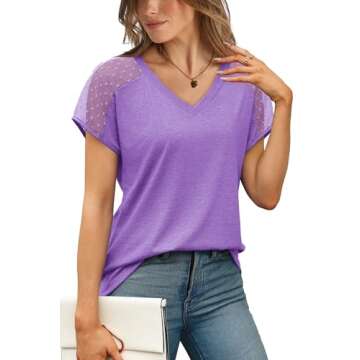 WIHOLL Womens Tops Trendy Short Sleeve V Neck T Shirts Loose Casual Summer Vacation Outfits Cap Sleeve Tops Lilac XL