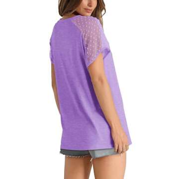 WIHOLL Womens Tops Trendy Short Sleeve V Neck T Shirts Loose Casual Summer Vacation Outfits Cap Sleeve Tops Lilac XL