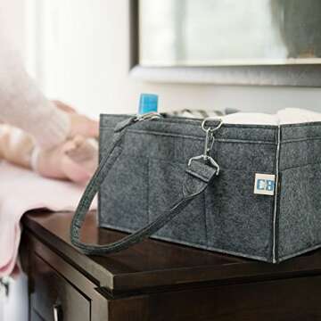 Colorful Baby Diaper Caddy – Nursery Storage Caddy and Car Organizer Bin – Easily Holds Diapers, Wipes, Toys | Baby Shower Gift for Newborn and Moms – Portable Tote Travel Diaper Bag (Moonlight Grey)