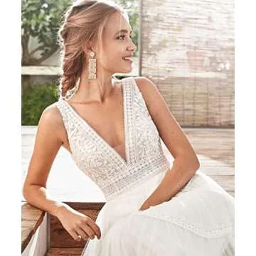 2 Pairs Bride Earrings Beaded Wedding Bridal Drop Dangle Earrings for Women Elegant Mrs Alloy Earrings Bridal Shower Bachelorette Party Jewelry Gift (2PCS Beaded)