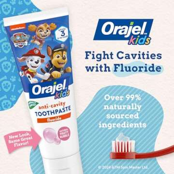 Orajel Kids Paw Patrol Anti-Cavity Fluoride Toothpaste, Natural Fruity Bubble Flavor, 4.2oz Tube
