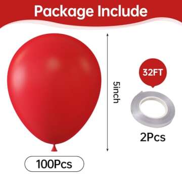 KALOR Red Balloons,100 Pcs 5 Inch Mini Matte Latex Balloons for Balloon Garland Arch, Birthday Decor...