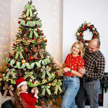 Riceshoot 4 Roll 40 Yards Christmas Green Red Ribbon Wired 1.97 Inch Christmas Glitter Stripe Ribbon...