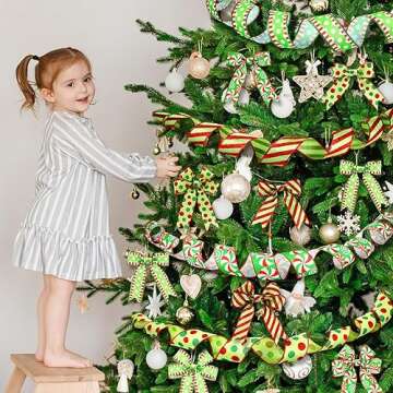 Riceshoot 4 Roll 40 Yards Christmas Green Red Ribbon Wired 1.97 Inch Christmas Glitter Stripe Ribbon Wide Green Red Wired Edge Xmas Polka Dot Ribbon for Holiday Wreath Bow Christmas Tree DIY Craft