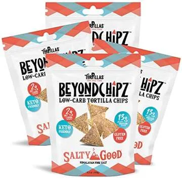 BeyondChipz Low Carb Tortilla Chips - Keto Friendly, Gluten Free, 5.3oz Bag (Pack of 4)