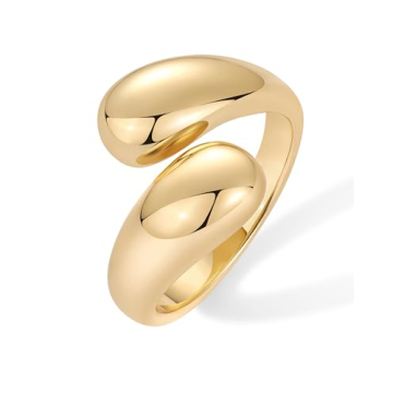 PAVOI 14K Yellow Gold Plated Chunky Open Twist Stackable Rings for Women | Bold Crossover Statement Ring Band | Size 7
