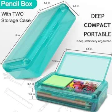 1 PCS Pencil Box,Double Layer Large Capacity Pencil Box,Hard Pen Case with Snap-tight Lid, Plastic P...