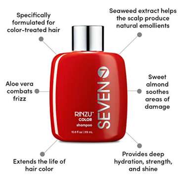 SEVEN Rinzu COLOR Shampoo Hair Care for Color-Treated Hair, Sulfate Free, Moisturizes, Strengthens & Extends Color Retention with Aloe, Vitamin B5, Sunflower Seed for Men & Women, Made in USA, 10.8oz