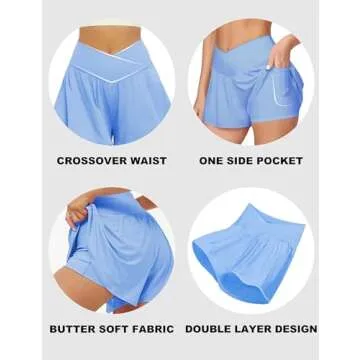 FireSwan Crossover Athletic Shorts for Women 2 in 1 Flowy Running Shorts with Pockets Spandex Butterfly Workout Tennis Skorts