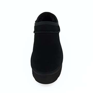 CUSHIONAIRE Women's Huggy Genuine Suede Cozy Mule Platform +Memory Foam, Wide Widths Available, Black 7.5 W