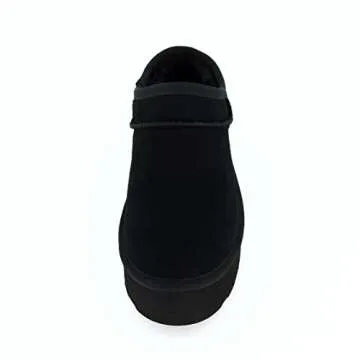 CUSHIONAIRE Women's Huggy Genuine Suede Cozy Mule Platform +Memory Foam, Wide Widths Available, Black 7.5 W