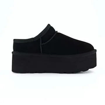 CUSHIONAIRE Women's Huggy Genuine Suede Cozy Mule Platform +Memory Foam, Wide Widths Available, Black 7.5 W