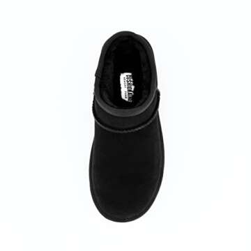 CUSHIONAIRE Women's Huggy Genuine Suede Cozy Mule Platform +Memory Foam, Wide Widths Available, Black 7.5 W