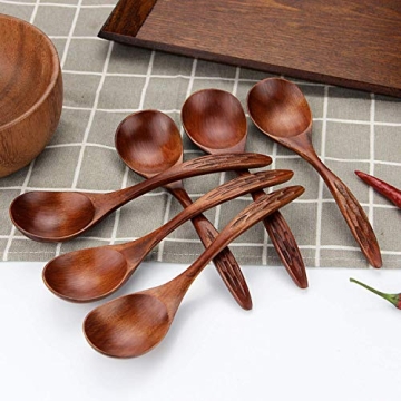 Eco-Friendly IQCWOOD Wooden Soup Spoons - 6 Pack