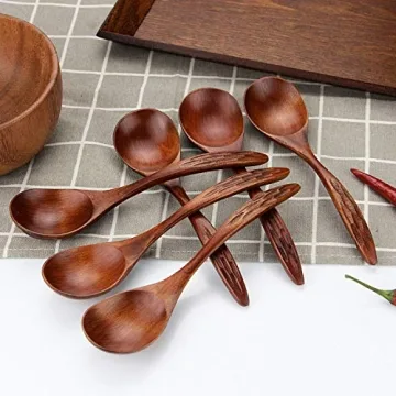 Eco-Friendly IQCWOOD Wooden Soup Spoons - 6 Pack