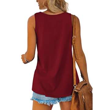 OFEEFAN Dressy Tank Tops for Women Basic Summer Sleeveless Shirts Burdany XXL