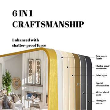 Beauty4U 65" x 22" Rounded Frame Full Length Mirror with Stand, Gold Wall Mounting Full Body Mirror, Metal Frame Full-Length Mirror for Living Room, Bedroom